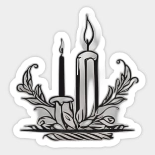 Elegant Silver Candles and Leaves Illustration No. 619 Sticker